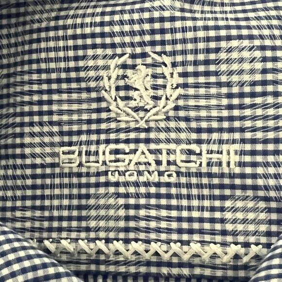 Bugatchi Uomo Shirt Men's L Blue Check Button Up Collared Long Sleeve Shaped Fit - Picture 5 of 9